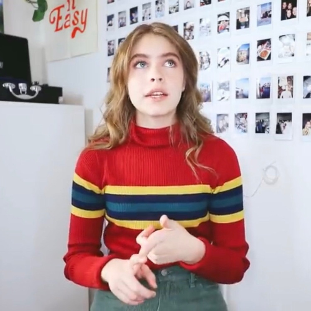 Red Multi-Striped Cropped Turtleneck